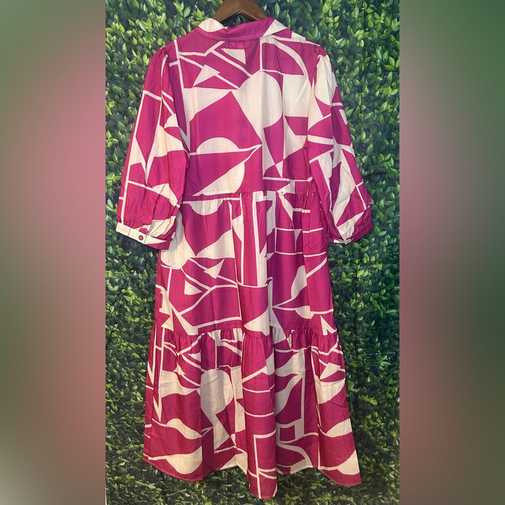 Umgee Pink and White Geometric Maxi Dress - Picture 2 of 7
